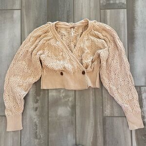 Free People Olive You Cable Knit Wrap Cropped Cardigan Macadamia XS